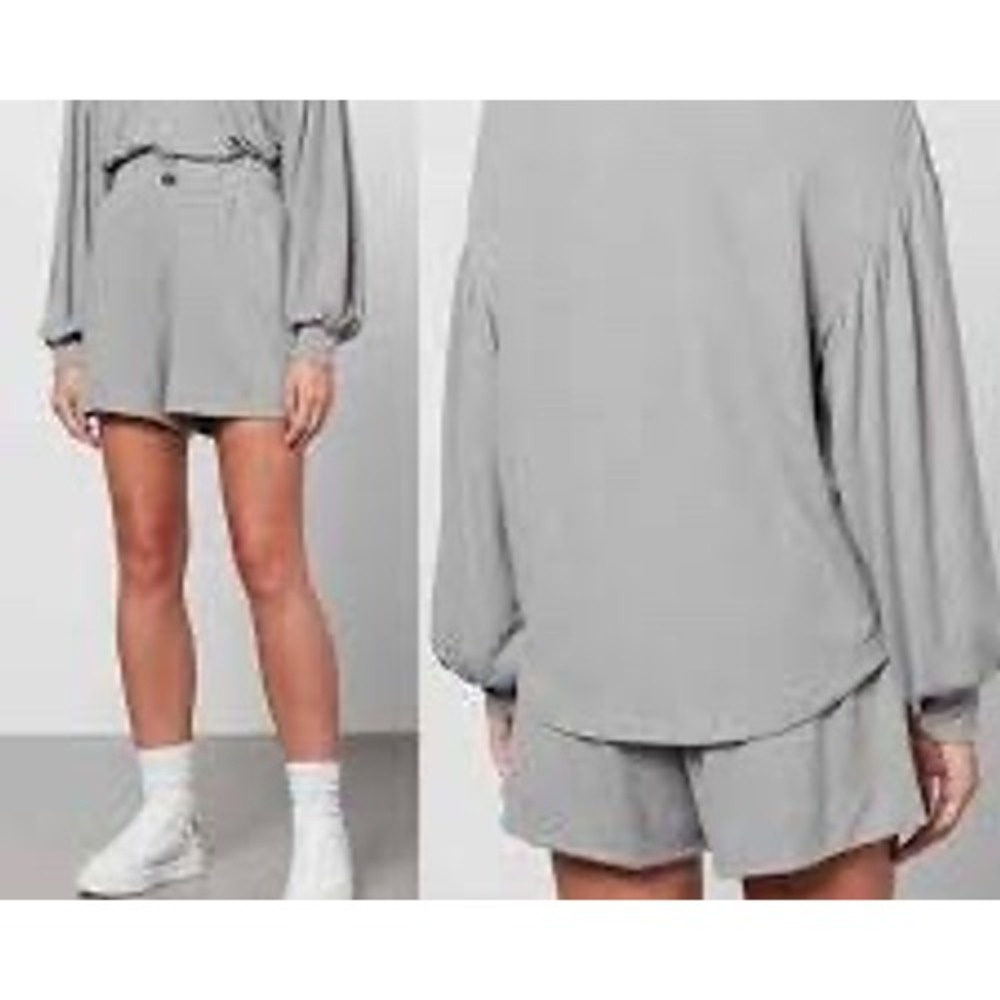 Varley Brannon Ribbed Crewneck Pullover gray Puff Balloon Sleeve Knit Top Small